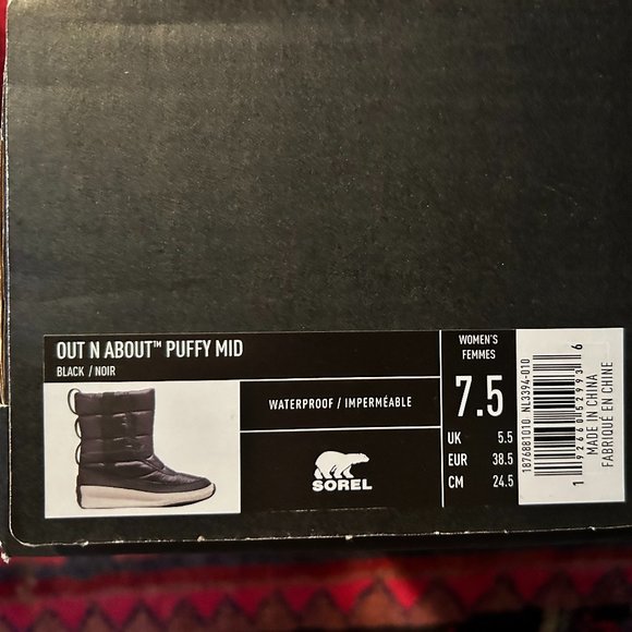 Sorel Out 'N About Puffy Mid Women's Black Waterproof Insulated Boots US 7.5 - Picture 6 of 6